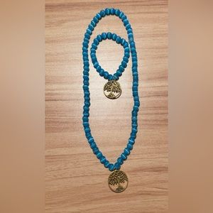 Teal Serenity Life Tree Bracelet & Necklace Set (Handmade)